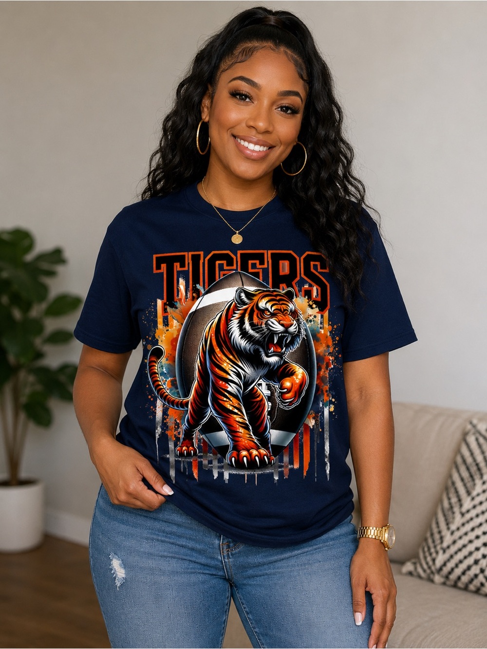 Navy Tigers Graphic Short-Sleeve Tee - Bold Tiger Motif